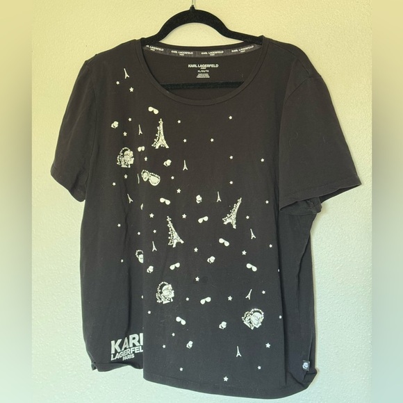 Karl Lagerfeld Paris Black Short Sleeve Parisian Motif Tee XL - Picture 1 of 5